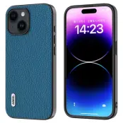 ABEEL iPhone 15 Plus Mobilskal Äkta Läder Litchi - Blå
