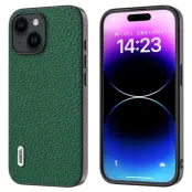 ABEEL iPhone 15 Plus Mobilskal Äkta Läder Litchi - Grön