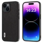 ABEEL iPhone 15 Plus Mobilskal Äkta Läder Litchi - Svart