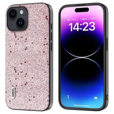 ABEEL Mobilskal till iPhone 15 Plus Glitter PU Läder TPU Slim Fit Rosa