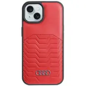 Audi iPhone 15 Plus Mobilskal Magsafe Synthetic Läder - Röd
