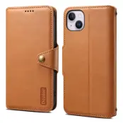 DENIOR iPhone 15 Plus Fodral i äkta läder med plånbok - Khaki