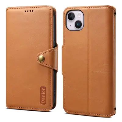 DENIOR iPhone 15 Plus Fodral i äkta läder med plånbok - Khaki