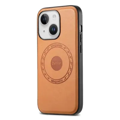 DENIOR iPhone 15 Plus Magnetfodral Läder+PC+TPU - Khaki
