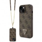 Guess iPhone 15 Plus Mobilskal Crossbody Metall Logo - Brun