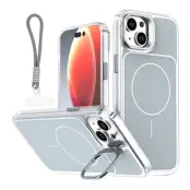 iPhone 15 Plus Mobilskal MagSafe Lens Kickstand med Handrem - Grå (Grå)