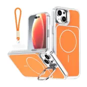 iPhone 15 Plus Mobilskal MagSafe Lens Kickstand med Handrem - Orange (Orange)
