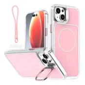 iPhone 15 Plus Mobilskal MagSafe Lens Kickstand med Handrem - Rosa (Rosa)