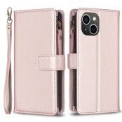 iPhone 15 Plus Plånboksfodral Zipper Flip - Rosa Guld