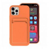 iPhone 15 Plus Silikonskal med Korthållare - Orange