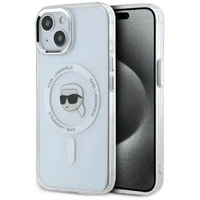Karl Lagerfeld Mobilskal till iPhone 15 Plus Magsafe Metal Karl Head - Vit