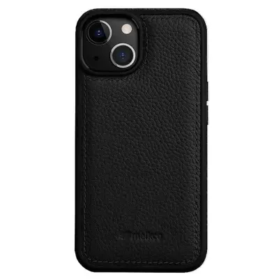 MELKCO iPhone 15 Plus Fodral Äkta Läder + PC Baksida Svart