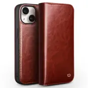 Qialino iPhone 15 Plus Plånboksfodral Äkta Läder Cowhide
