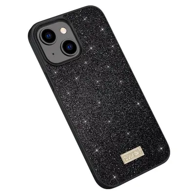 SULADA Back Cover iPhone 15 Plus PU Läder Glitter - Svart