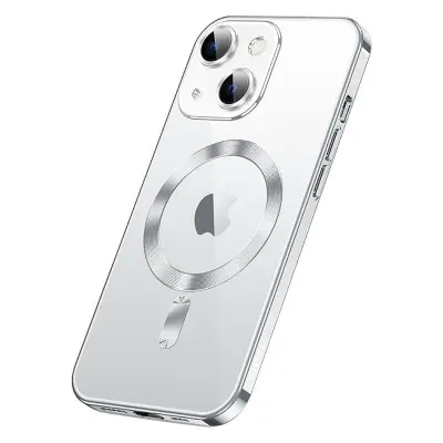 SULADA iPhone 15 Plus Skal MagSafe TPU Tempererat Glas Silver
