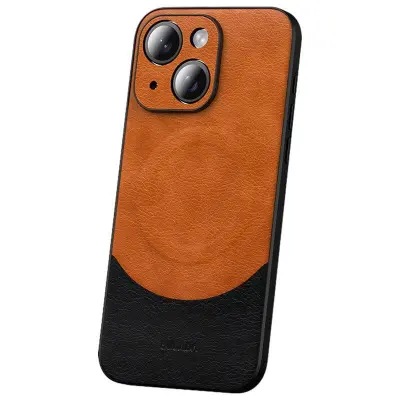 SULADA iPhone 15 Plus Skal PU Läder Coated PC+TPU Orange