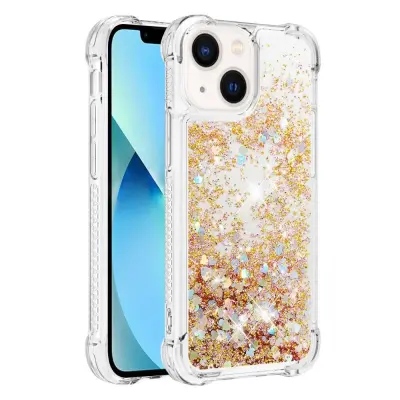 Trolsk Liquid Glitter Case - Hearts (iPhone 15 Plus) - Guld