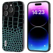 ABEEL iPhone 15 Pro Max Mobilskal Äkta Läder Krokodil Blå