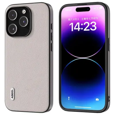 ABEEL Mobilskal till iPhone 15 Pro Max Shockproof Äkta Läder Grå