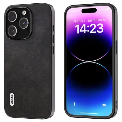 ABEEL Mobilskal till iPhone 15 Pro Max Läder Coated TPU - Svart
