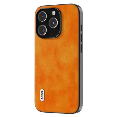 ABEEL Mobilskal till iPhone 15 Pro Max Litchi Textur PU Läder Orange
