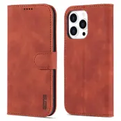 AZNS iPhone 15 Pro Max Plånboksfodral Stand Konstläder - Brun