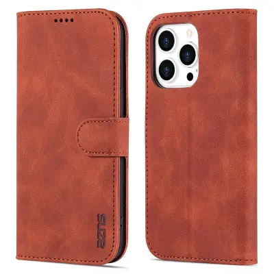 AZNS iPhone 15 Pro Max Plånboksfodral Stand Konstläder - Brun