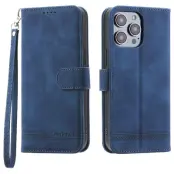 DIERFENG DF-03 Plånboksfodral för iPhone 15 Pro Max Konstläder - Blå