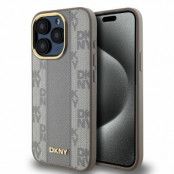 DKNY iPhone 15 Pro Max Mobilskal MagSafe Läder Checkered Mono - Beige