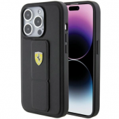 Ferrari iPhone 15 Mobilskal Grip Stand Metal Logo - Svart