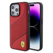 Ferrari iPhone 15 Pro Max Mobilskal Perforated Waves Metal Logo - Röd