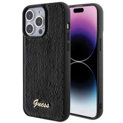 Guess Mobilskal till iPhone 15 Pro Max Sequin Script Metal - Svart
