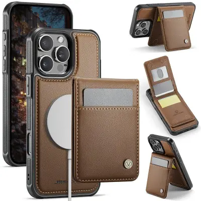 JEEHOOD J06 iPhone 15 Pro Max Konstläder fodral MagSafe Brun
