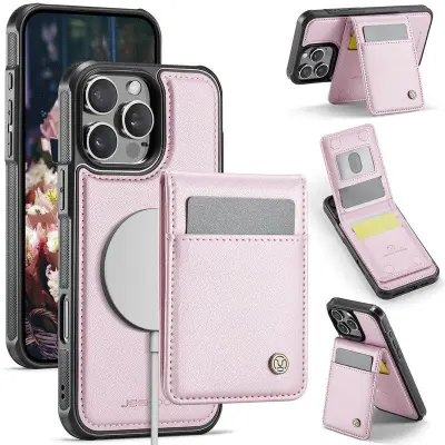 JEEHOOD J06 iPhone 15 Pro Max Konstläder fodral MagSafe Rosa