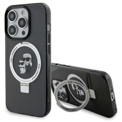 KARL LAGERFELD Mobilskal till iPhone 15 Pro Max MagSafe Ringställ - Svart