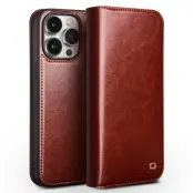 Qialino iPhone 15 Pro Max Plånboksfodral Äkta Läder Folio Flip