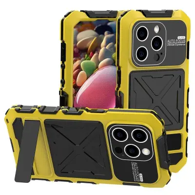 R-JUST iPhone 15 Pro Max Skal Silicone+Metal Anti-drop Gul