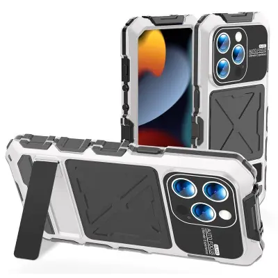 R-JUST iPhone 15 Pro Max Skal Silikon+Metall Anti-drop Silver