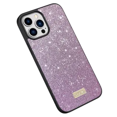 SULADA iPhone 15 Pro Max Back Cover PU Läder Glittrande Lila