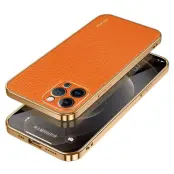 SULADA iPhone 15 Pro Max Skal Electroplating PU Läder Orange
