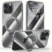 SULADA iPhone 15 Pro Max Skal MagSafe Kickstand Klar PC Titanium Black