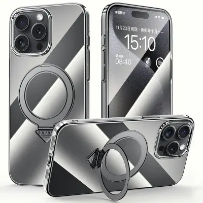 SULADA iPhone 15 Pro Max Skal MagSafe Kickstand Klar PC Titanium Black