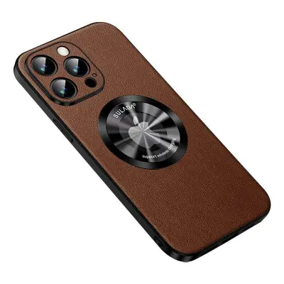 SULADA iPhone 15 Pro Max Skal PU Läder TPU MagSafe - Brun