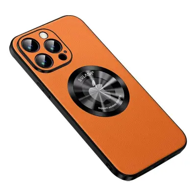 SULADA iPhone 15 Pro Max Skal PU Läder TPU MagSafe - Orange