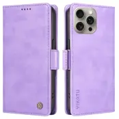 YIKATU iPhone 15 Pro Max Plånboksfodral Litchi Texture - Lila