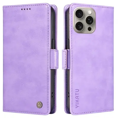YIKATU iPhone 15 Pro Max Plånboksfodral Litchi Texture - Lila