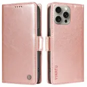 YIKATU iPhone 15 Pro Max Plånboksfodral Litchi Texture - Roséguld