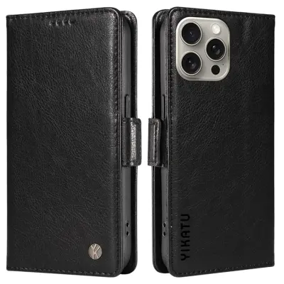 YIKATU iPhone 15 Pro Max Plånboksfodral Litchi Texture - Svart