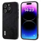 ABEEL Back Shell iPhone 15 Pro Skal Litchi Textur PU Läder Svart