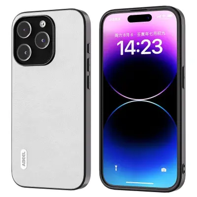 ABEEL Back Shell iPhone 15 Pro Skal Litchi Textur Vit
